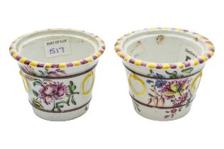 A PAIR OF MID 18TH CENTURY MINIATURE PLANT POTS Possibly Longton Hall, on incised '34' the other '