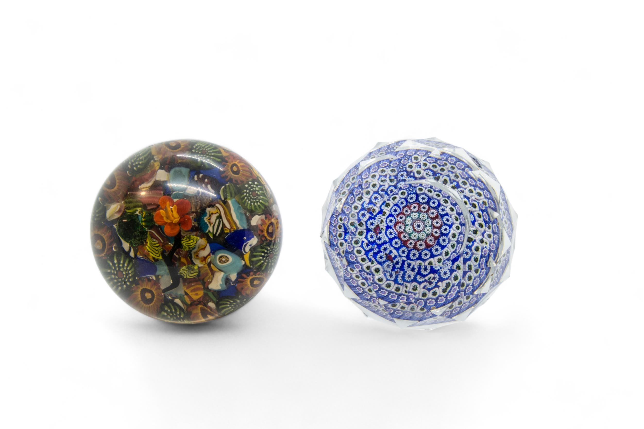 A WHITEFRIARS FACETED PAPERWEIGHT and a scrambled millefiori paperweight with lamp work flower, - Image 4 of 4