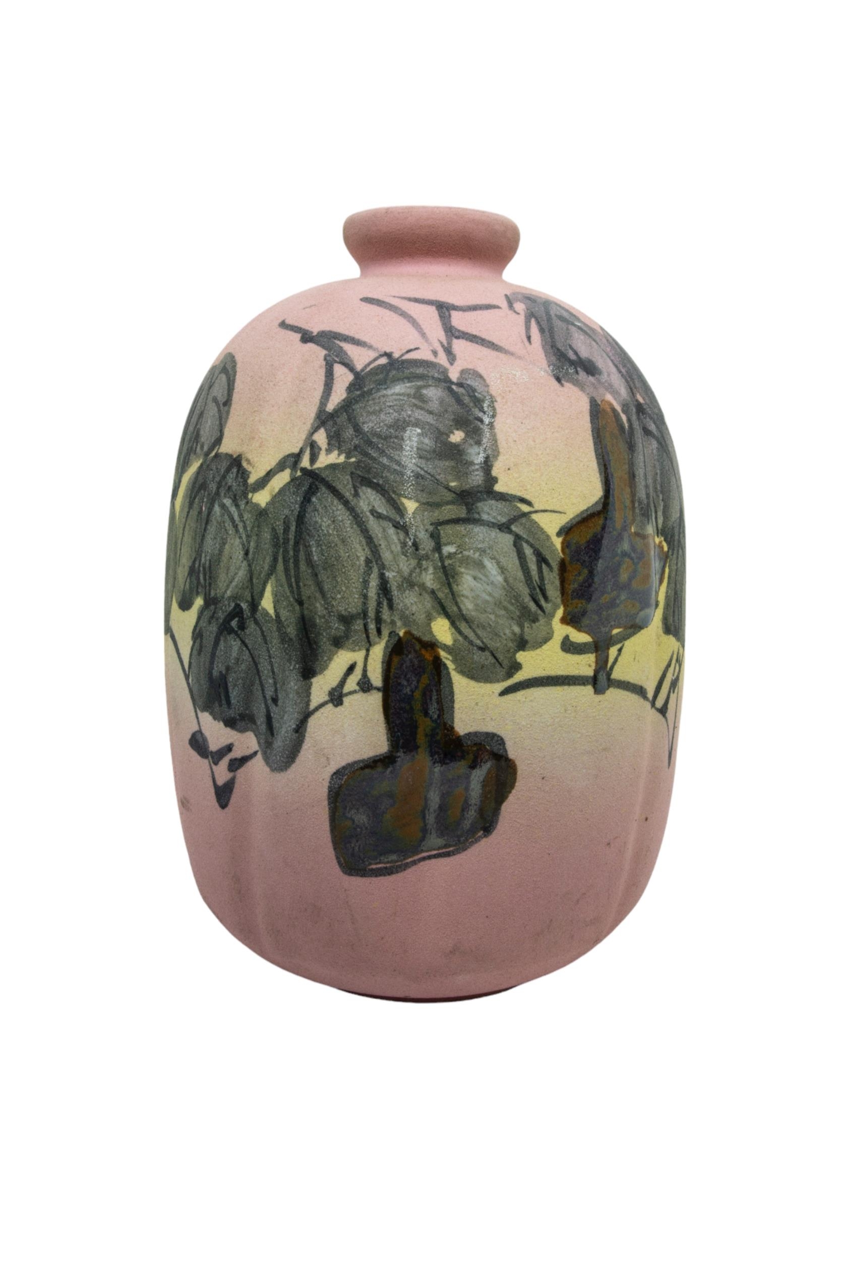 A JAPANESE LOBED LANTERN FORM VASE, the matte porcelain sides painted with peach blossoms, the - Image 4 of 9