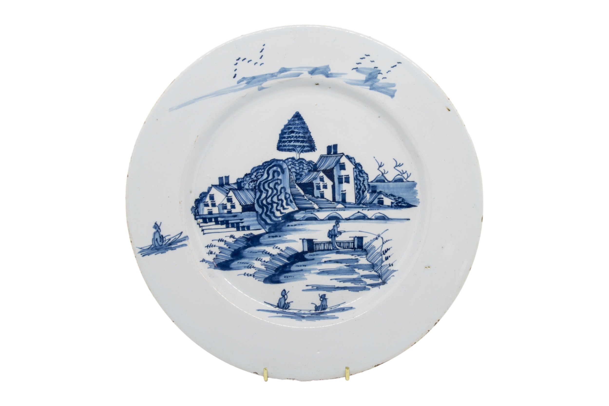 TWO DELFT CHARGERS Mid 18th century, once with two figures in European dress, together with a - Image 5 of 7