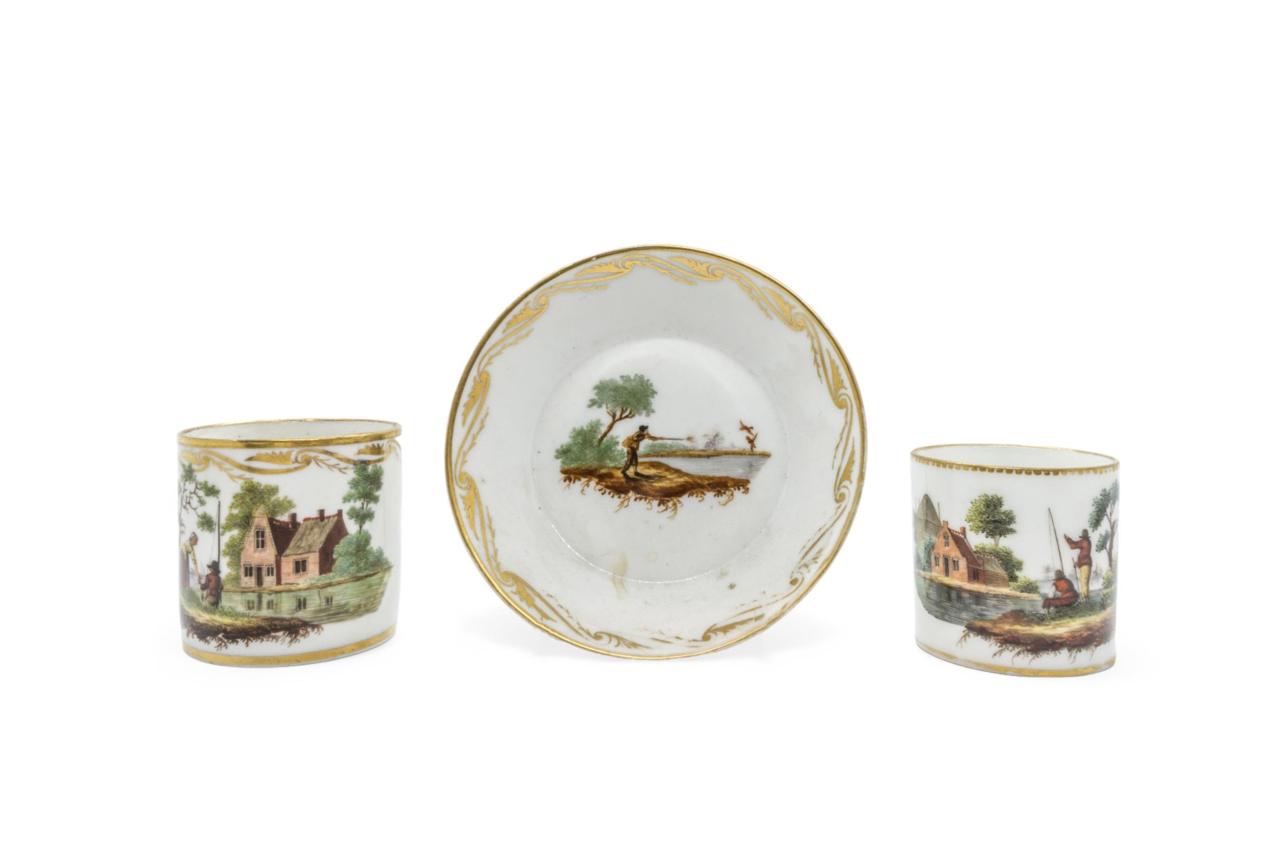 AN AMSTEL PORCELAIN COFFEE CAN AND SAUCER Late 18th/ 19th century, together with a single coffee