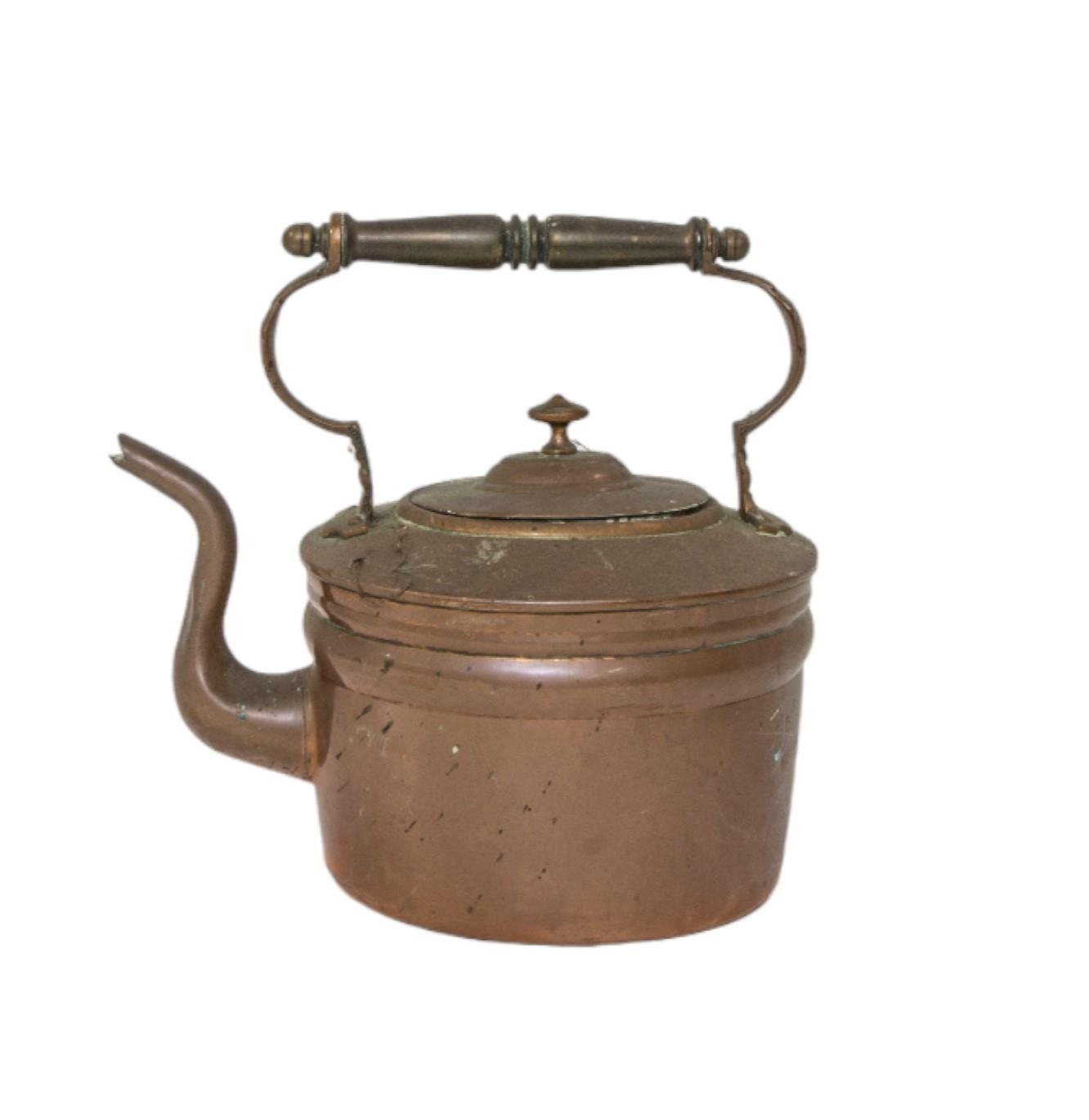 A 19TH CENTURY COPPER COFFEE POT, two other examples, another with repousse and punchwork decoration - Image 3 of 4