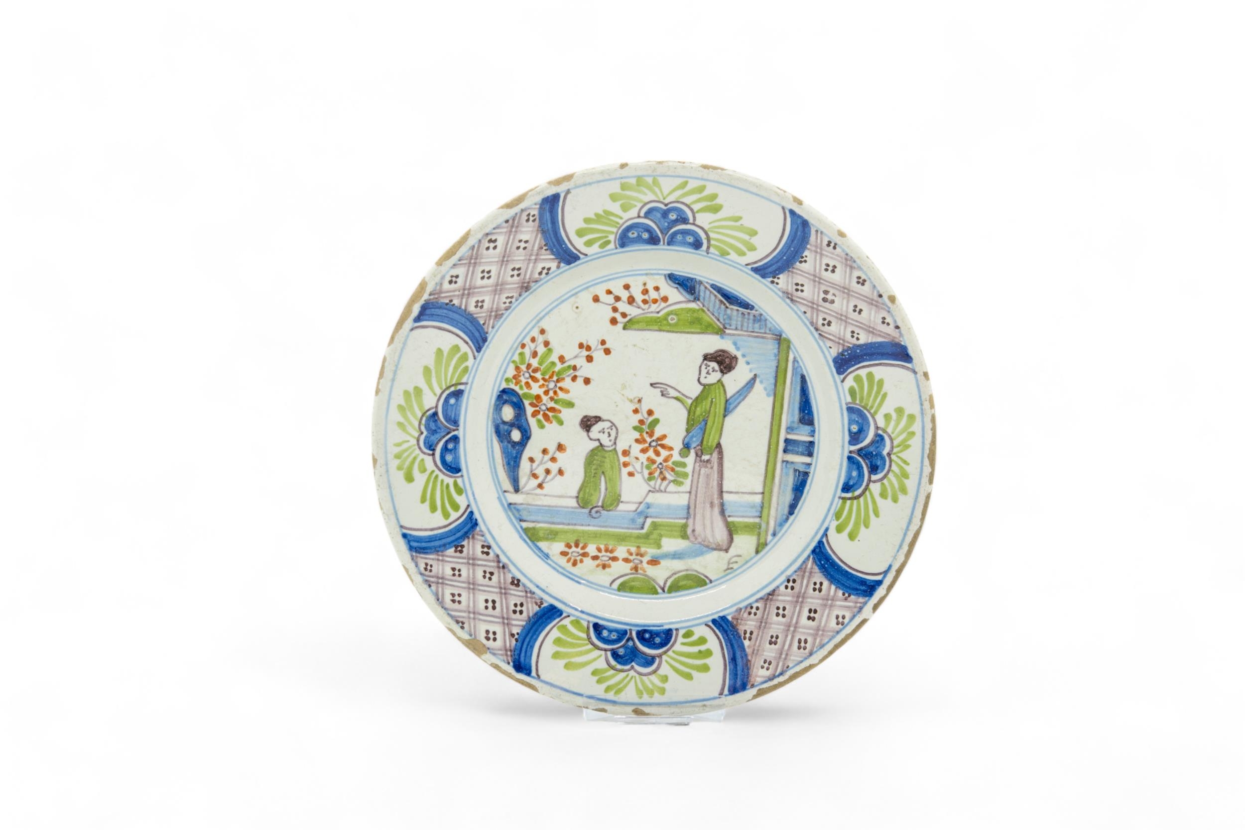 SEVEN POLYCHROME DELFT PLATES 18th Century, 23cms wide - Image 3 of 7