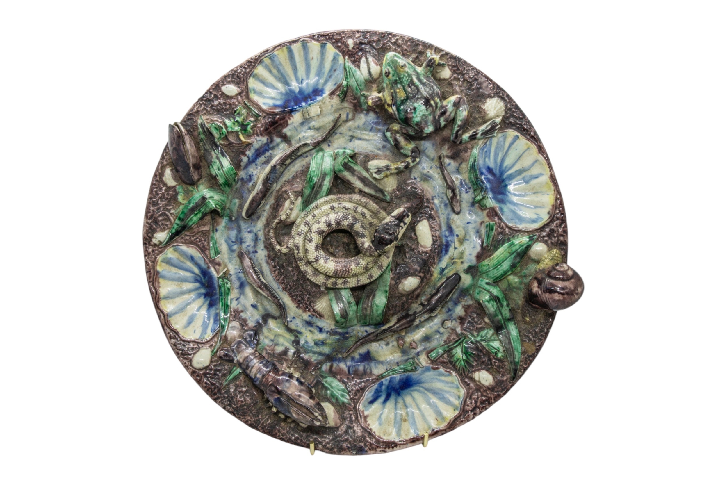 A PALISSY STYLE PLATTER 19th Century, together with a Palissy style jug, cover and stand. - Image 3 of 4