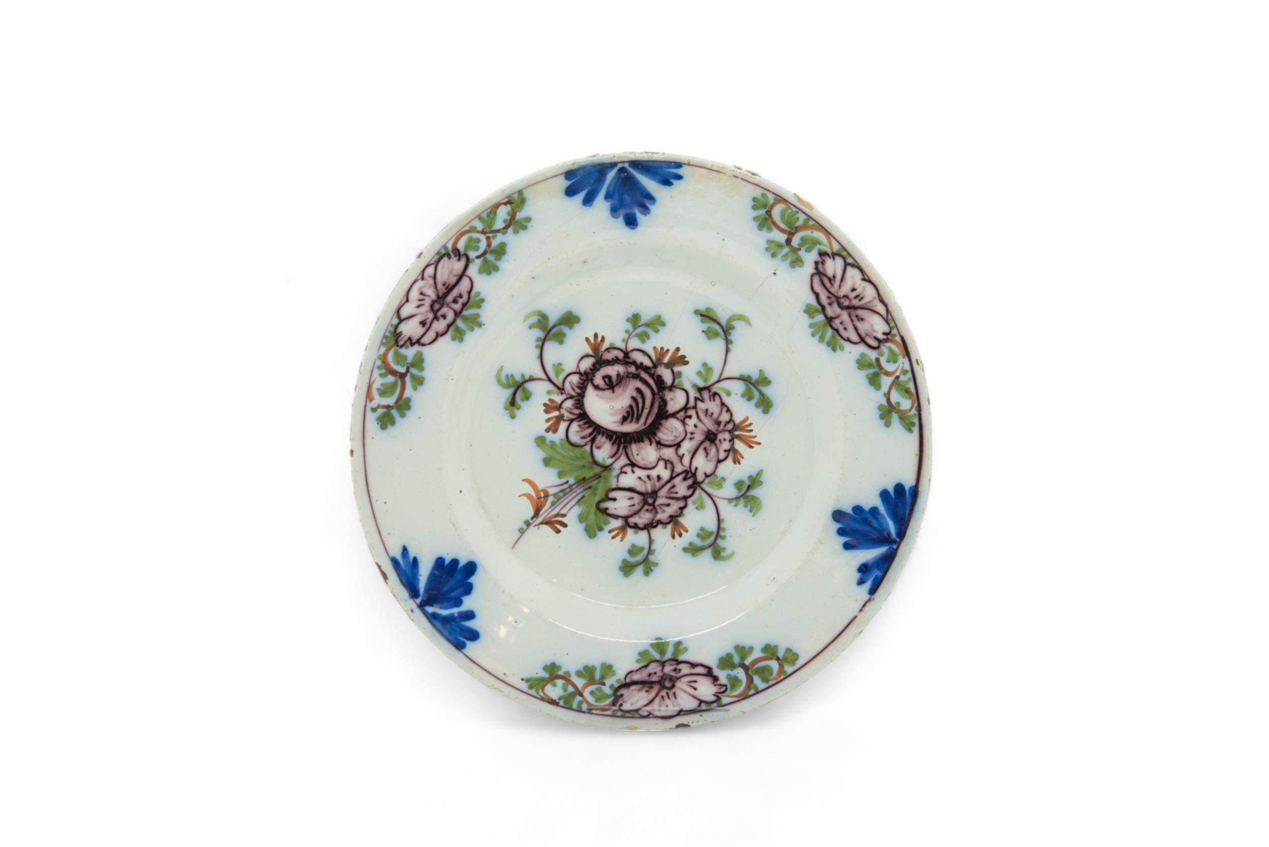 SEVEN POLYCHROME DELFT PLATES 18th Century, 23cms wide - Image 2 of 7