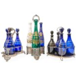 A TRIO OF BRISTOL BLUE DECANTERS AND A MATCHED QUARTET OF BRISTOL BLUE DECANTERS, EARLY 19TH