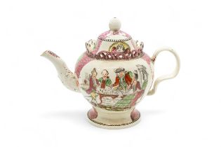 A WILLIAM GREATBACH TEAPOT Circa 1770-82, printed with the Prodigal son taking his leave and the