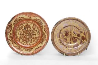 TWO HISPANO MORESQUE LUSTRE DISHES 17th Century, largest is 20cms wide