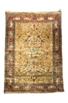 AN OUTSTANDING HAND KNOTTED SILK ISFAHAN RUG, LATE 19TH/EARLY 20TH CENTURY, the central lozenge