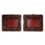 A PAIR OF CHINESE PICTURE FRAMES, 19TH CENTURY, rectangular form, carved in relief with flowering