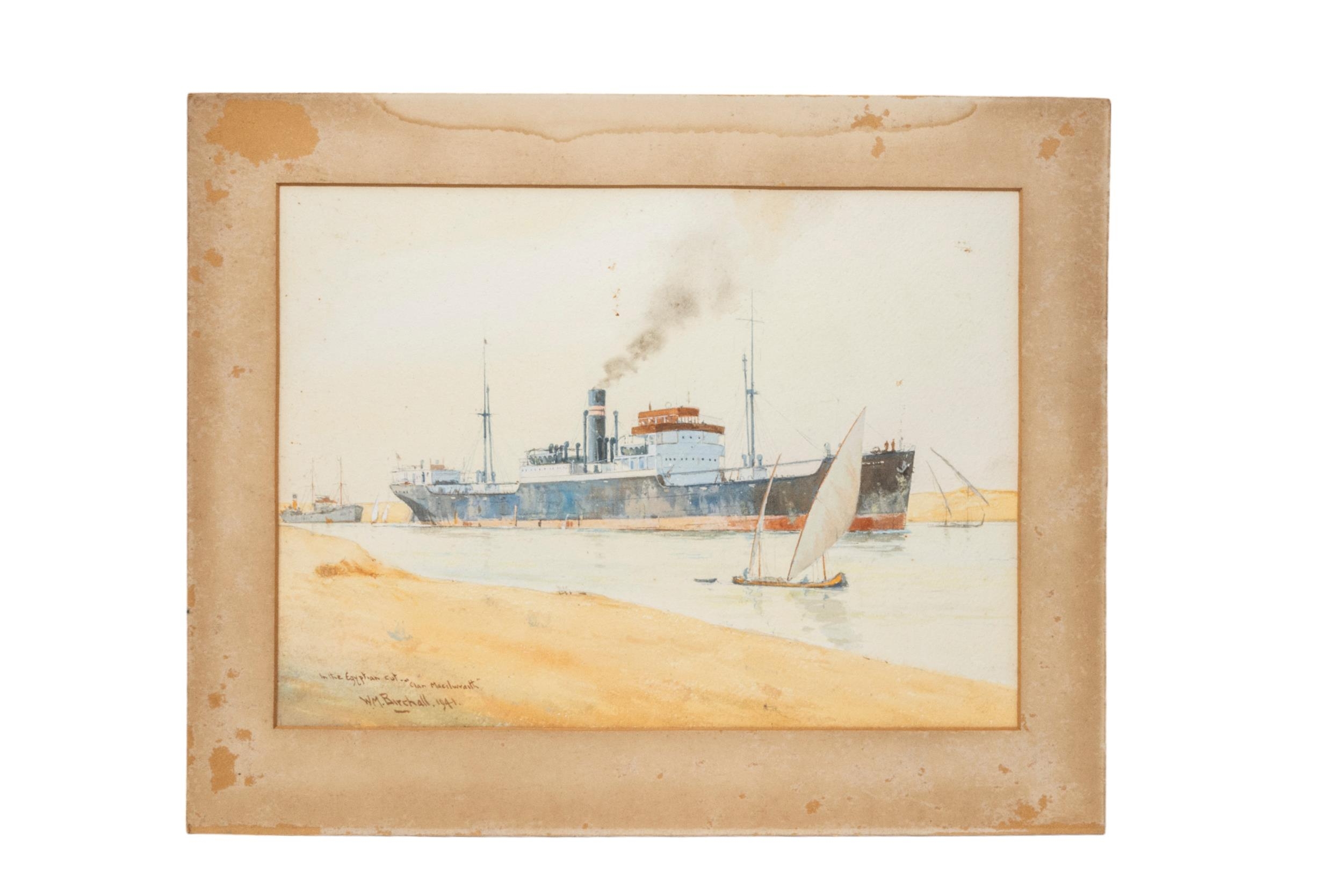 WILLIAM MINSHALL BIRCHALL (1884-1941) TWO NAUTICAL WATERCOLOURS, entitled 'In the Egyptian cut - Image 3 of 3