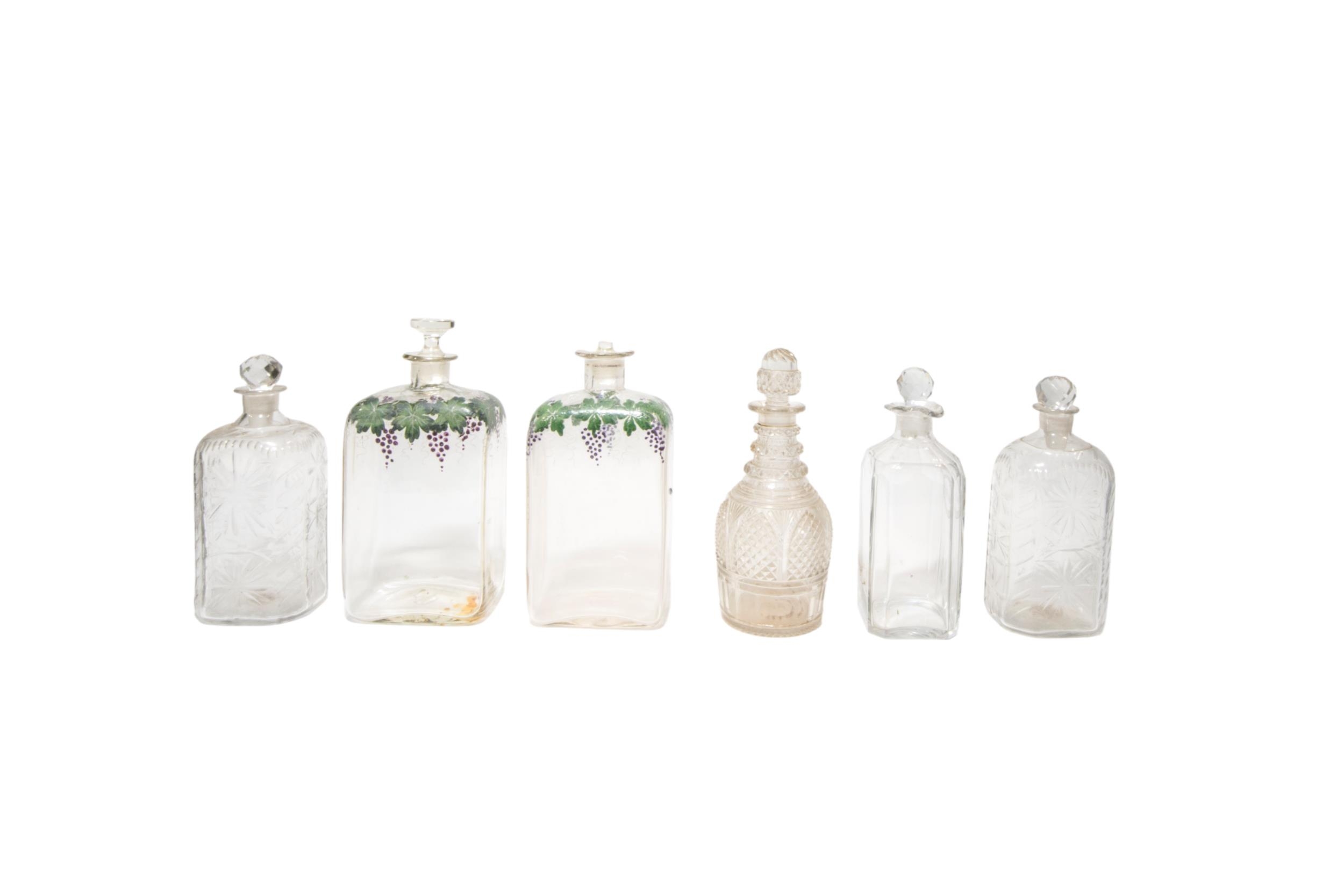 A MIXED GROUP OF ELEVEN VINTAGE GLASS DECANTERS, the lot includes an amethyst glass decanter, two - Image 2 of 3