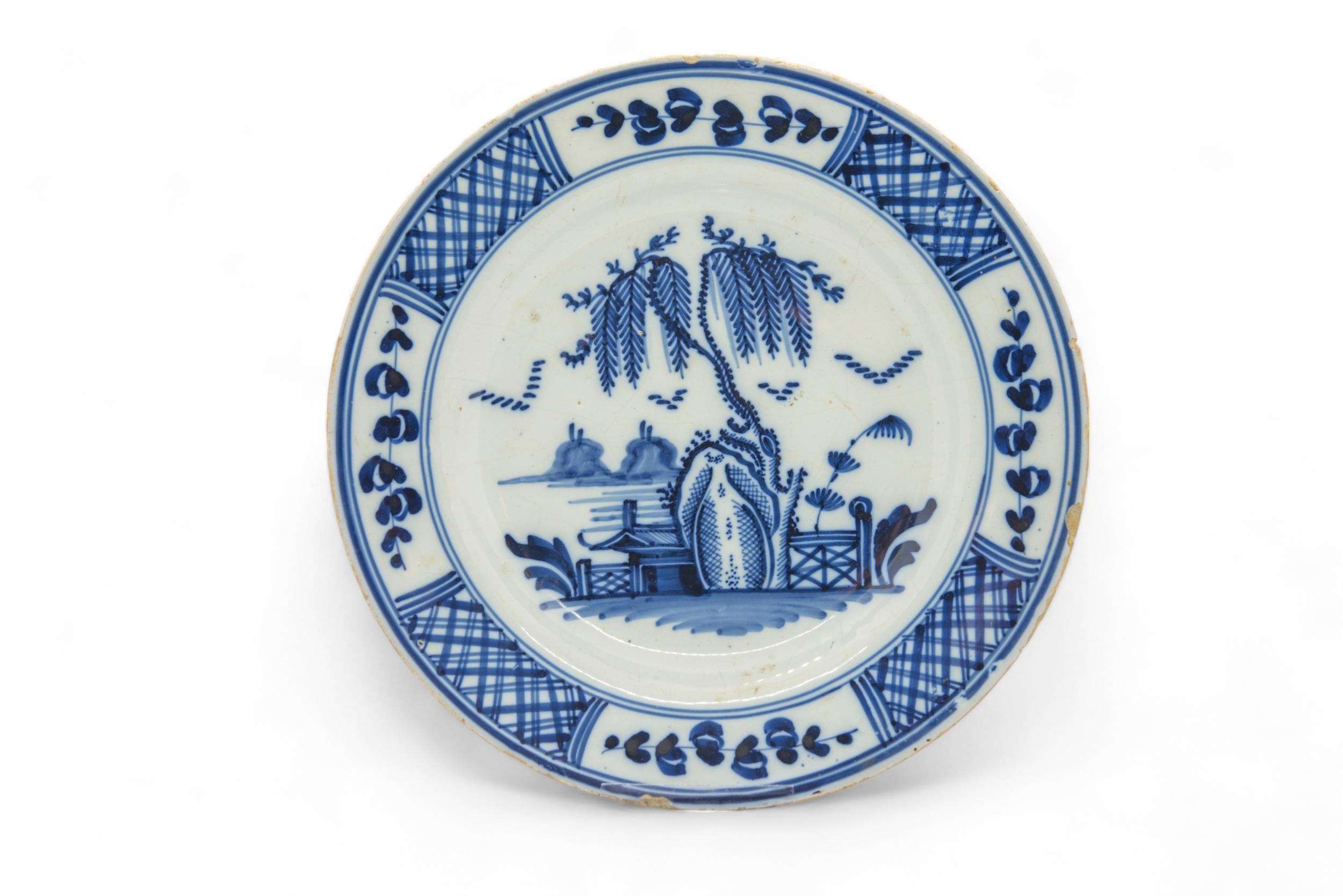 SIX DELFT PLATES 18th Century, one inscribed "T.M.LANE", 23cms wide - Image 4 of 7