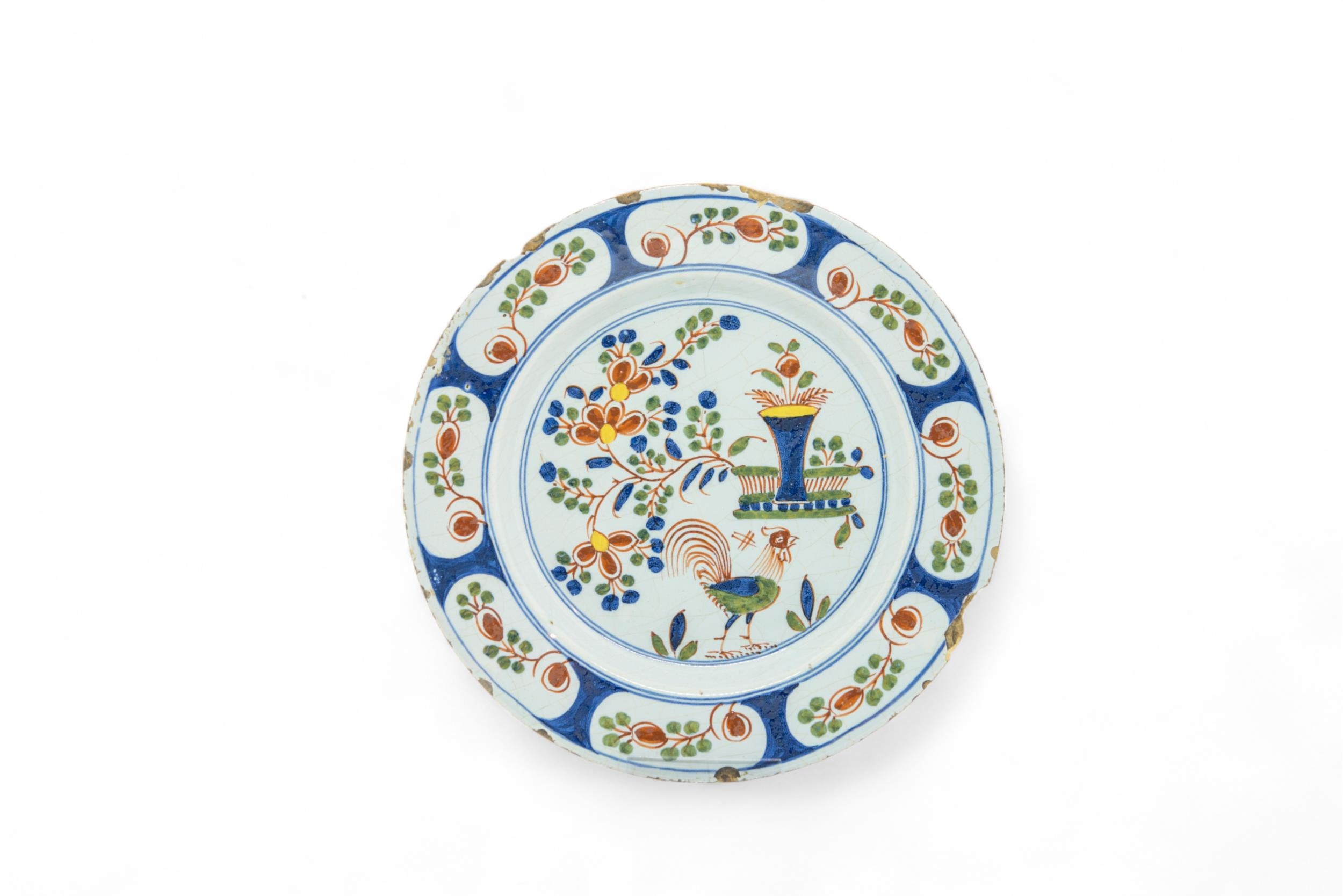 SEVEN POLYCHROME DELFT PLATES 18th Century, 23cms wide - Image 6 of 7