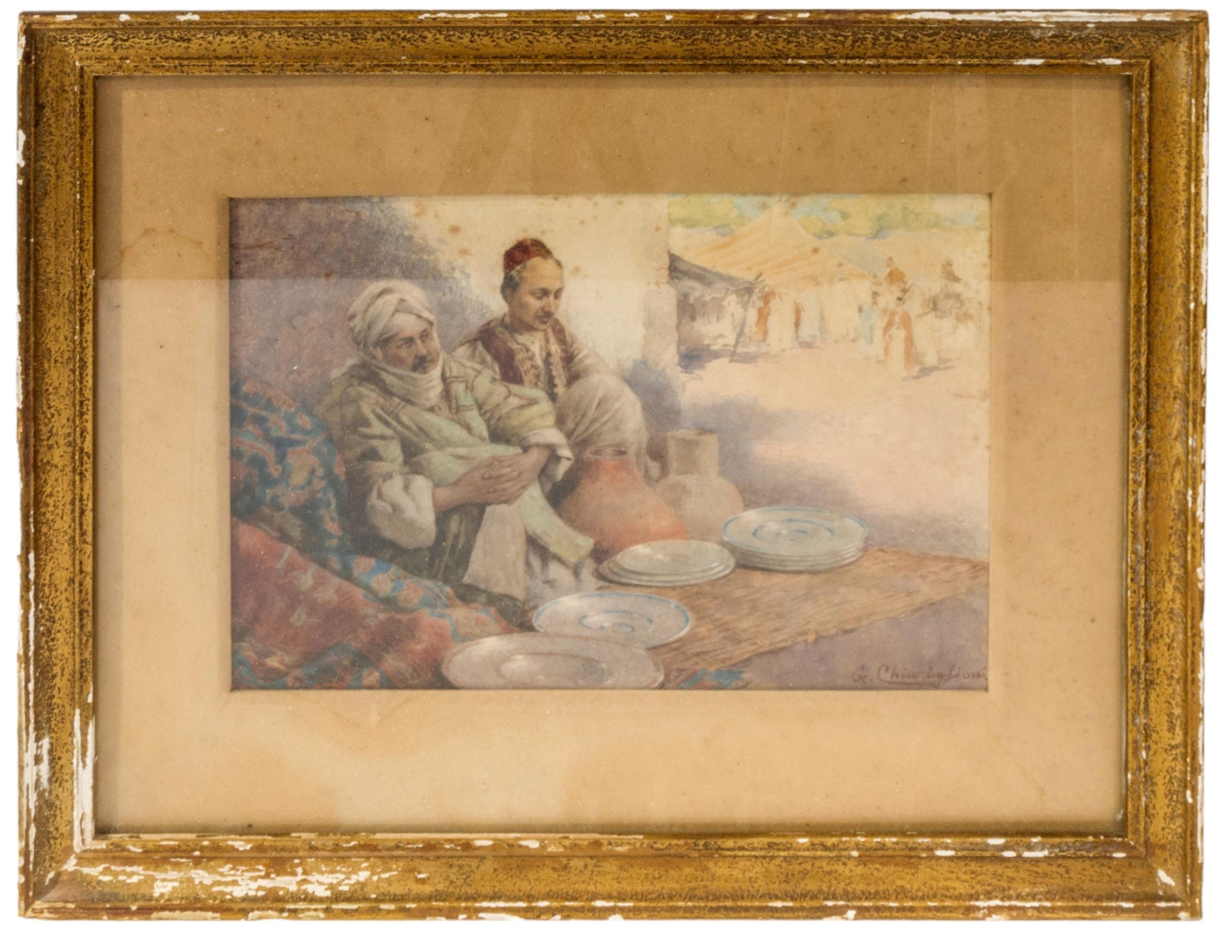 GUISEPPE B. CHIARGLINI (b.19TH CENTURY) WATER COLOUR OF PERSIAN TRADERS, displaying their wares,