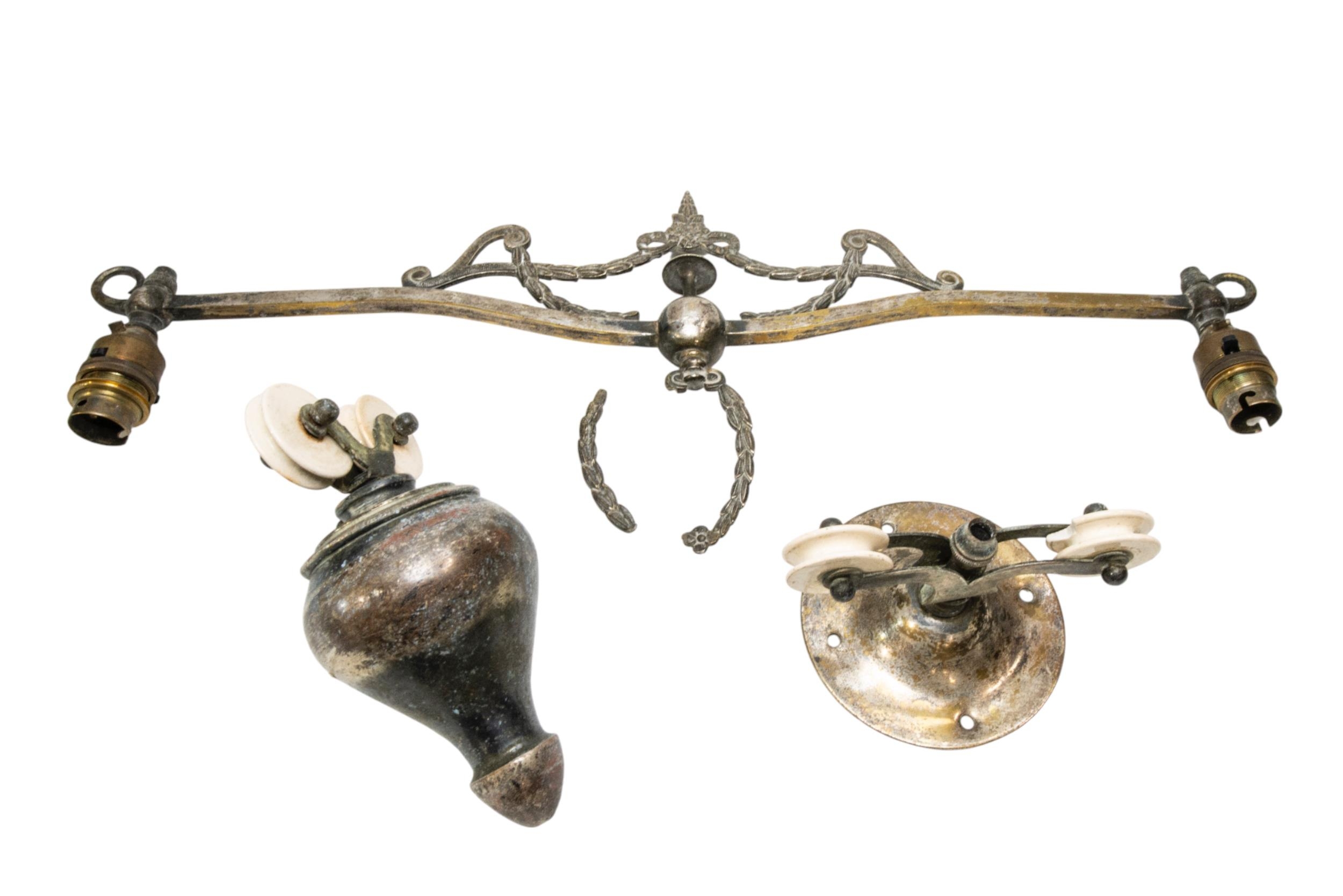 A NEOCLASSICAL COPPER ALLOY 'PLAFONNIER' LIGHT FITTING ORNATELY DECORATED WITH LIONS MASKS, an - Image 3 of 4