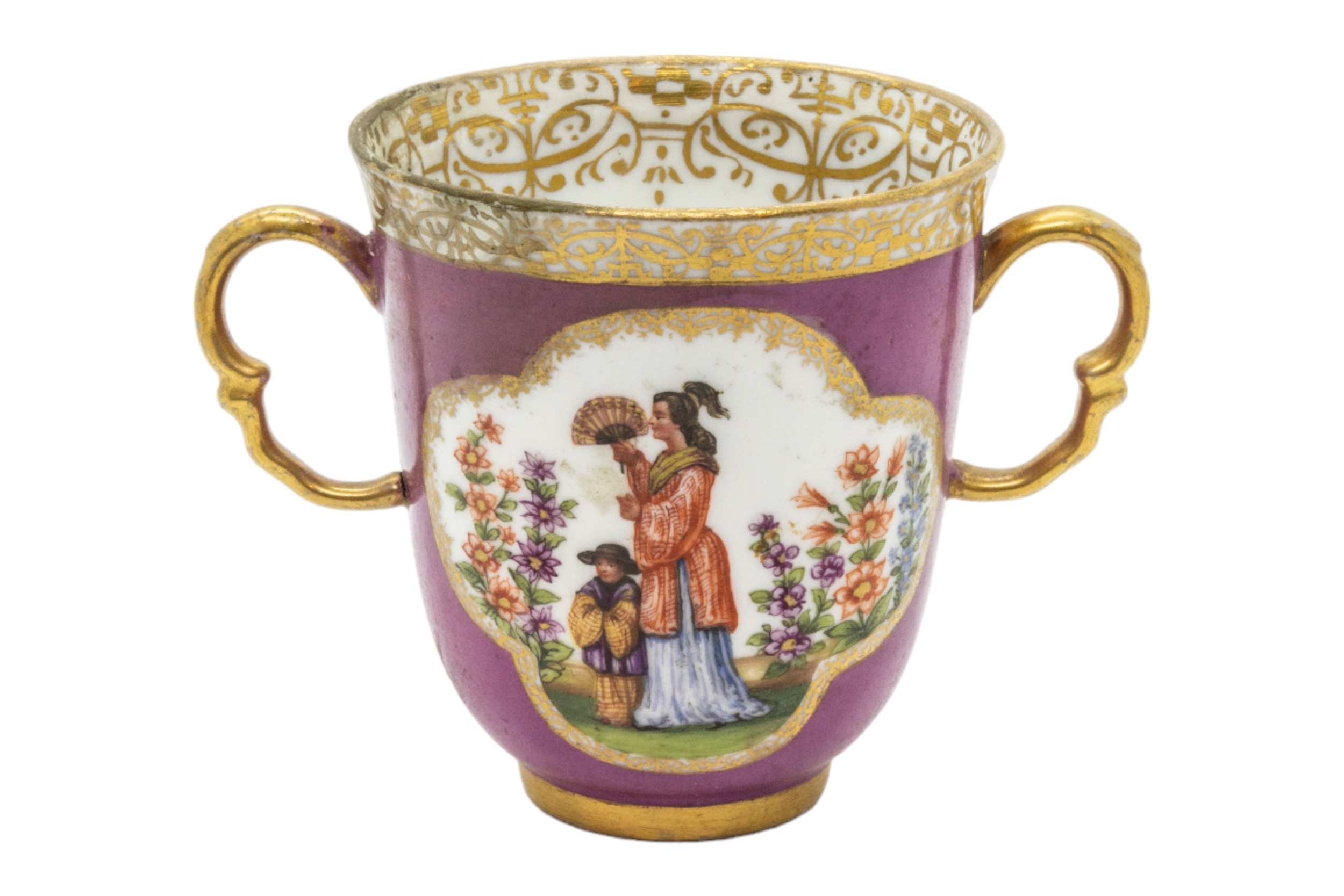 A HELENA WOLFSON CHOCOLATE CUP 19th century, together with a single cup, 13cms high. - Image 2 of 4