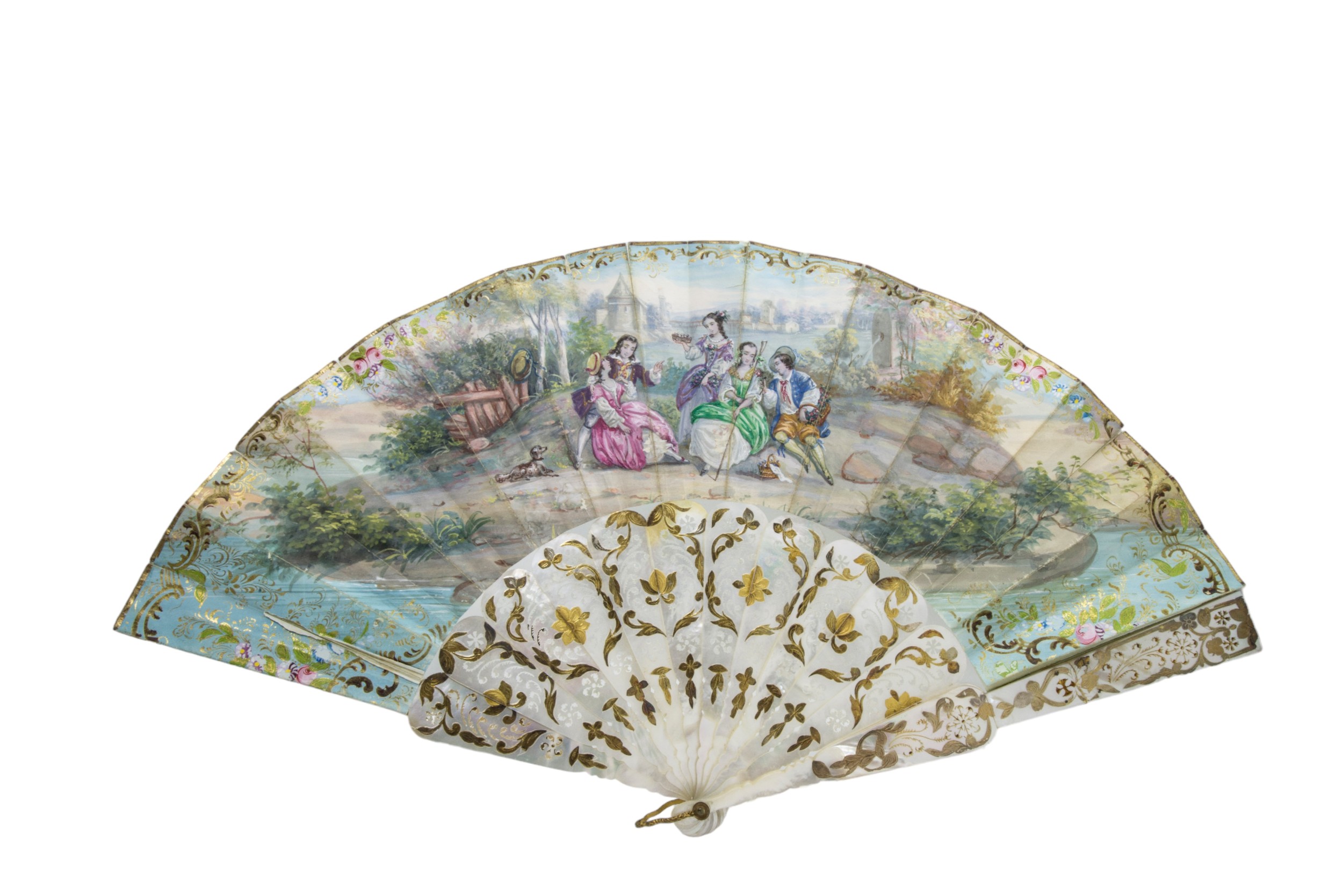 TWO FANS 19th century, each in fitted cases, one example with mother of pearl sticks, 28cms - Image 2 of 4