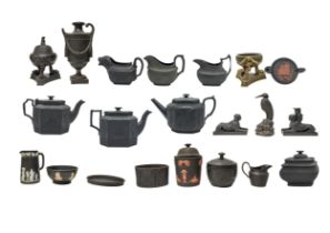 A COLLECTION OF BLACK BASALT WARE, MID 19TH CENTURY AND LATER, the lot includes three octagonal