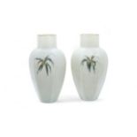 A PAIR OF ENAMELED SATIN GLASS VASES Late 19th century, 22cms high