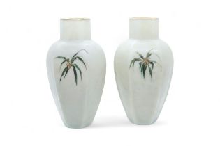 A PAIR OF ENAMELED SATIN GLASS VASES Late 19th century, 22cms high