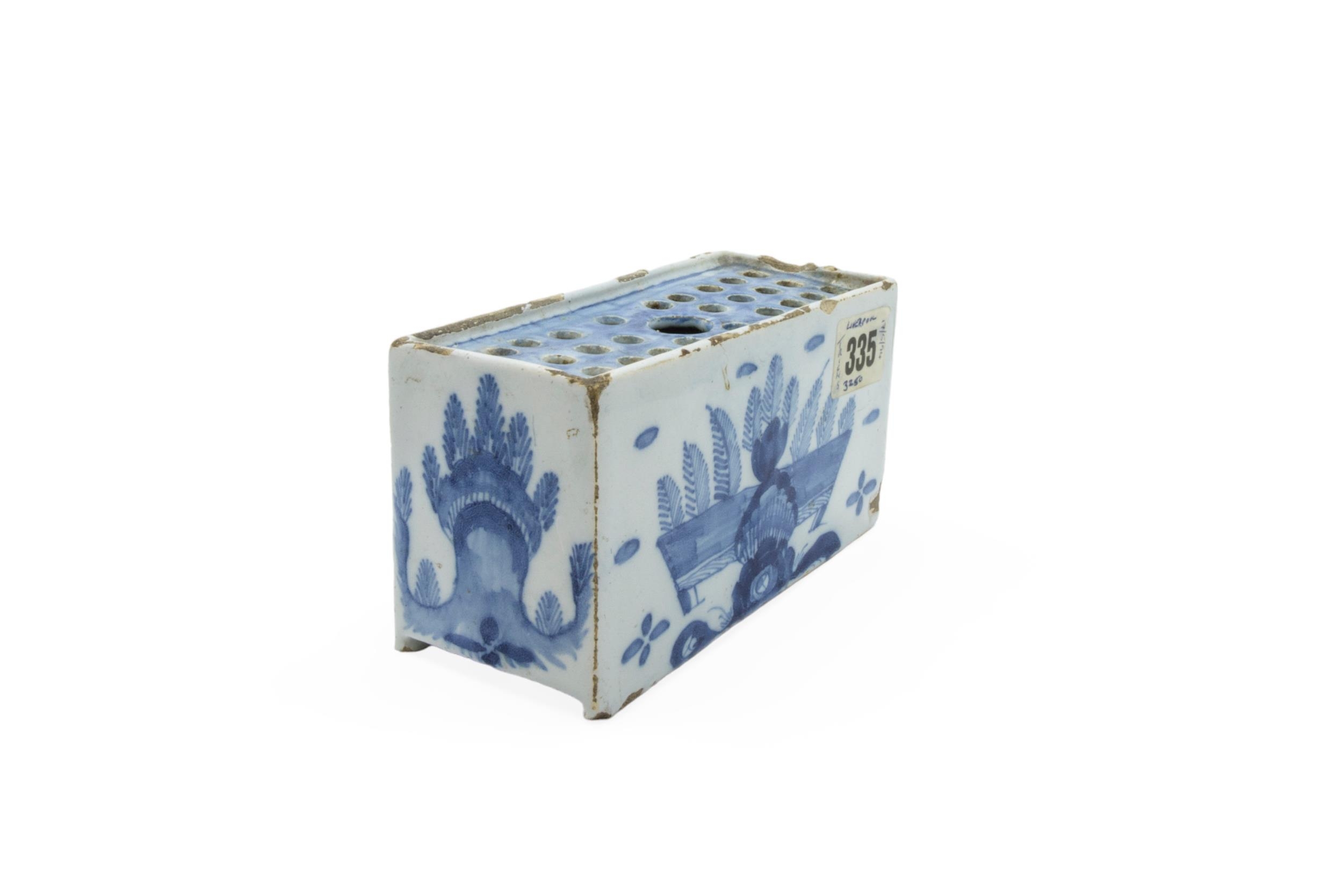 A DELFT FLOWER BRICK 18th century, 14cms wide and a polychrome tile - Image 3 of 3