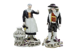 TWO FRANKENTHAL FIGURES OF MARKET VENDORS Circa 1775, tallest is 21cms high