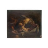 ITALIAN SCHOOL (18TH/19TH CENTURY) OIL PAINTING ON COPPER PANEL, depicting mother swaddling