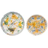 TWO ITALIAN FAIENCE DISHES, EARLY 18TH CENTURY, one of lobed form and painted with bird and fruit