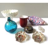 A SMALL GROUP OF MIXED GLASS WARE, the lot includes a pair of Georgian portrait salts, a