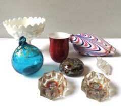 A SMALL GROUP OF MIXED GLASS WARE, the lot includes a pair of Georgian portrait salts, a