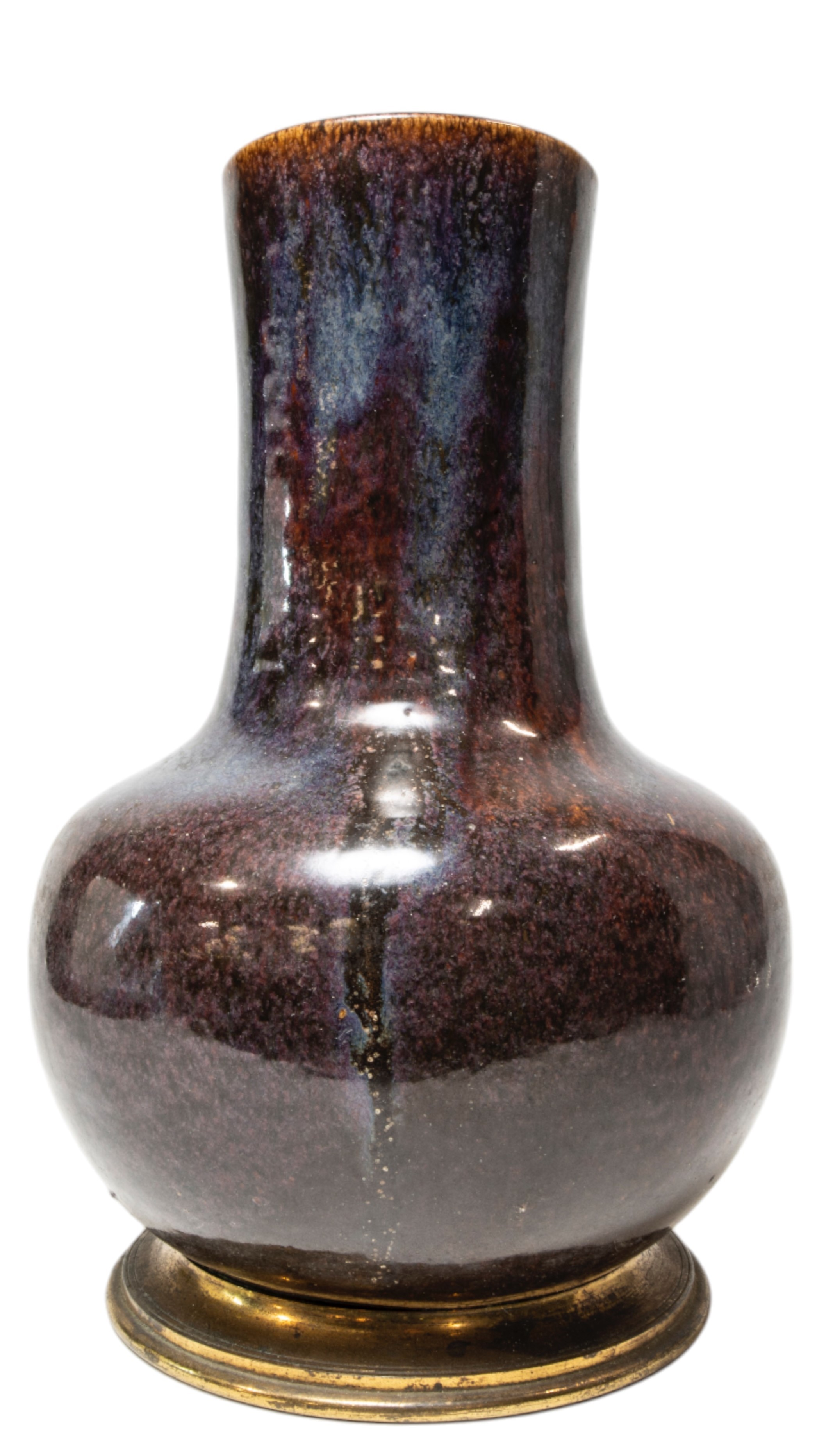 A CHINESE FLAMBE BOTTLE VASE, LATE QING, 19TH CENTURY, globular body rising to a wide cylindrical