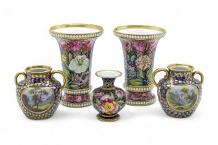 A MINIATURE VASE Early 19th century, together with a pair of Spode vases of a similar