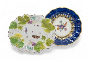 A WORCESTER PLATE Circa 1770, together with an oval dish, probably Chelsea, 20cms wide