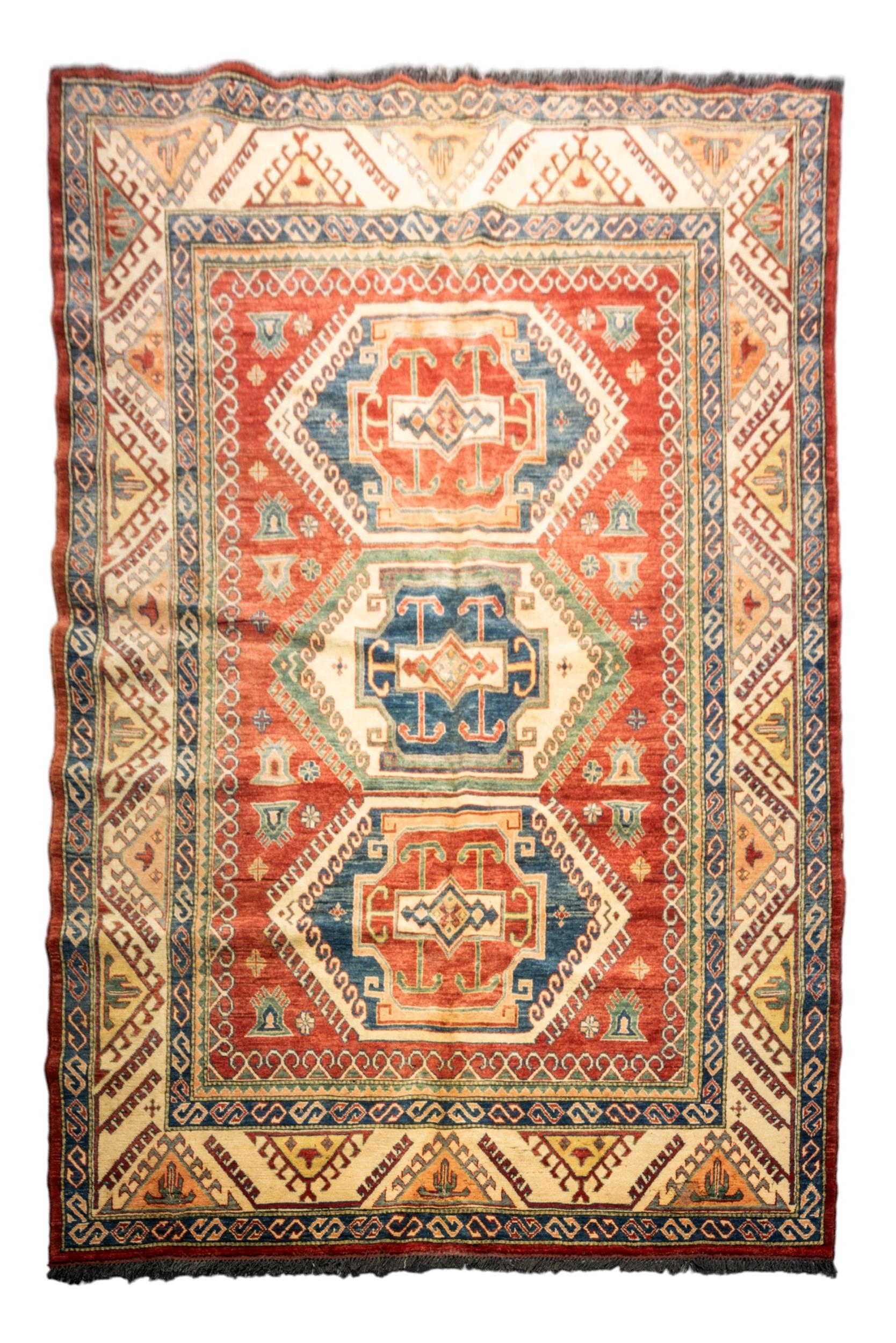 A HAND KNOTTED PERSIAN RUG, MID-LATE 20TH CENTURY, probably Kazhak, small area of damage 332 x 200 - Image 2 of 6