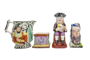 AN IBERIAN CAMPAIGN COMMEMERATIVE JUG Circa 1812, with named relief portraits of Lord Wellington and