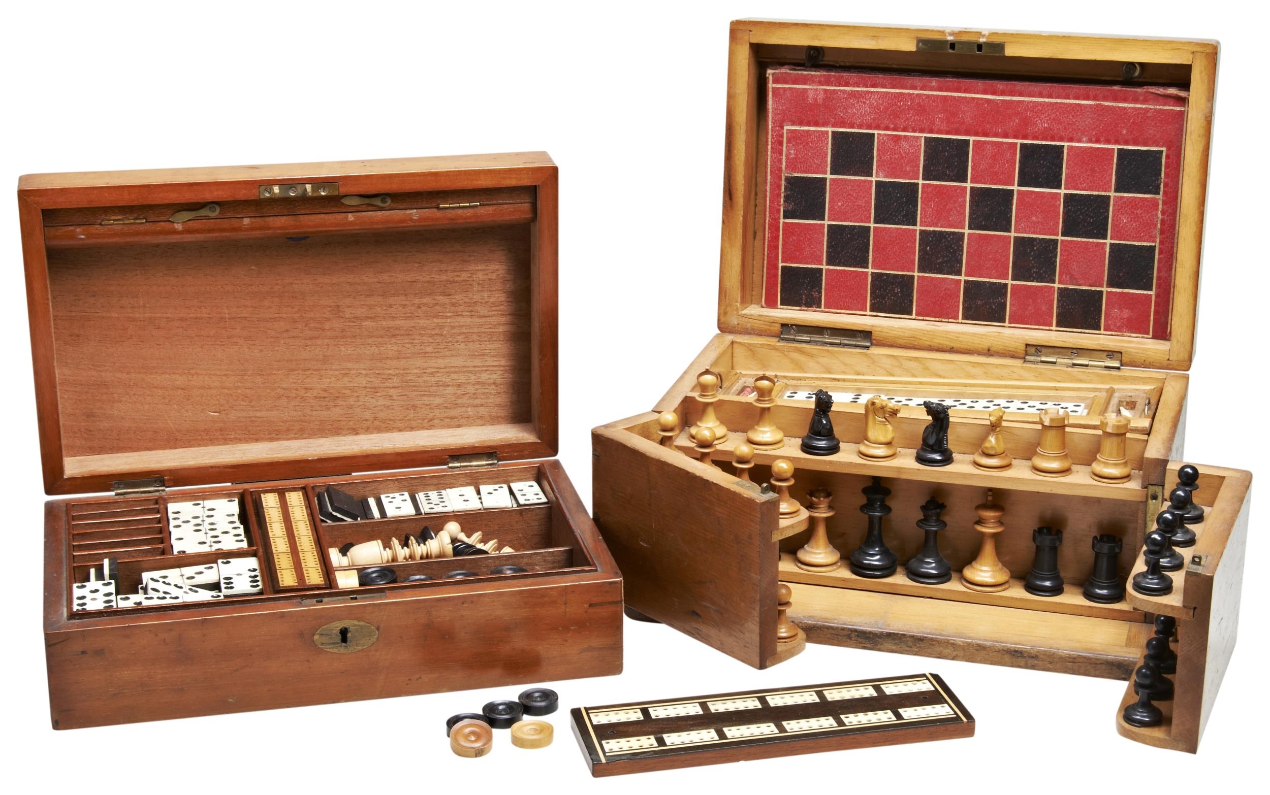AN EDWARDIAN FOLD-OUT GAMES COMPENDIUM with chess etc (one pawn missing) and another