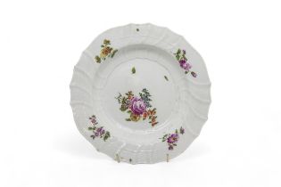 TWO 18TH CENTURY FURSTENBERG PLATES AND TWO SOUP PLATES together with a Vienna plate and a Meissen