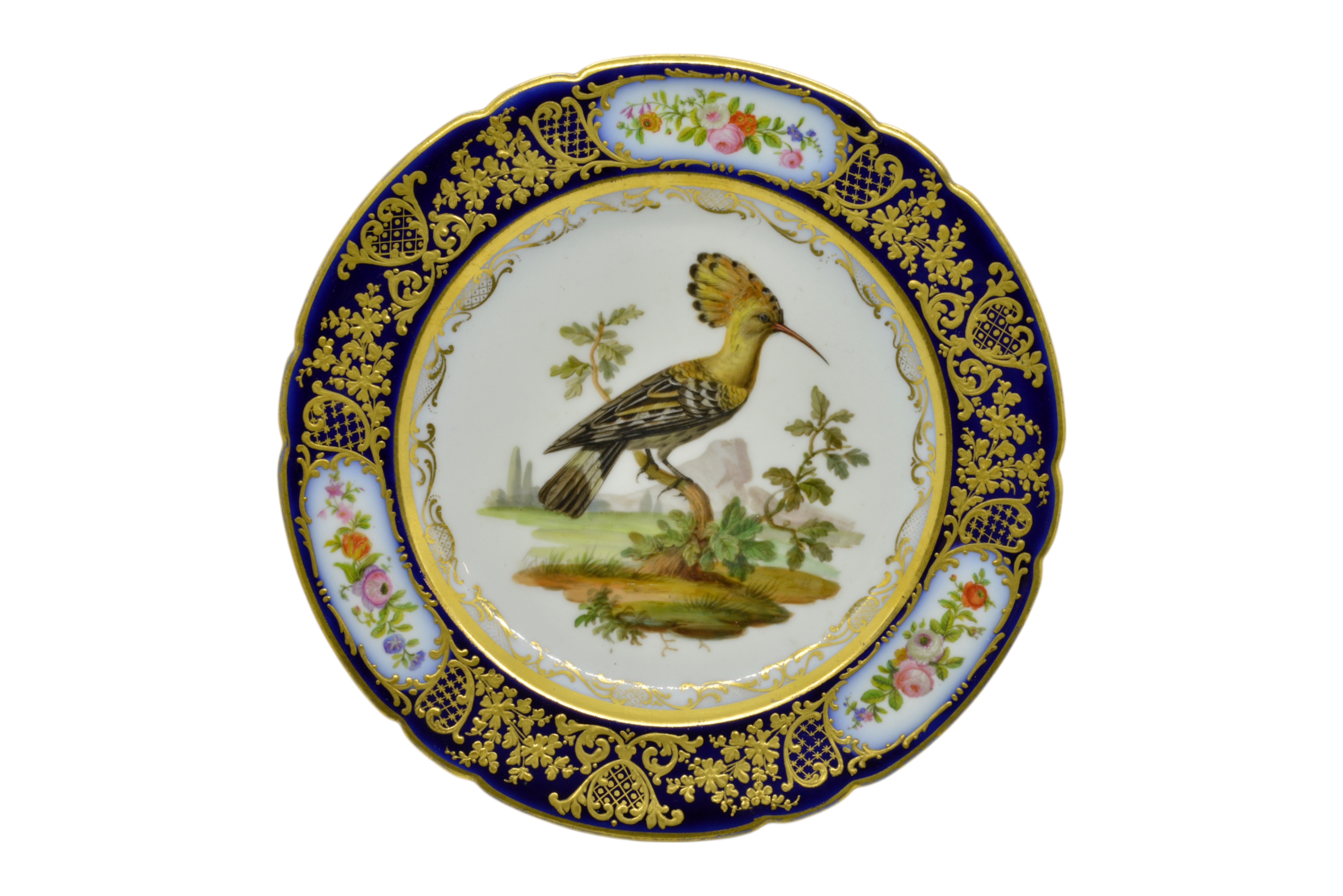 A CHAMBERLAIN WORCESTER CABINET PLATE Early 19th century painted with a peacock, a pair of Paris - Image 2 of 8