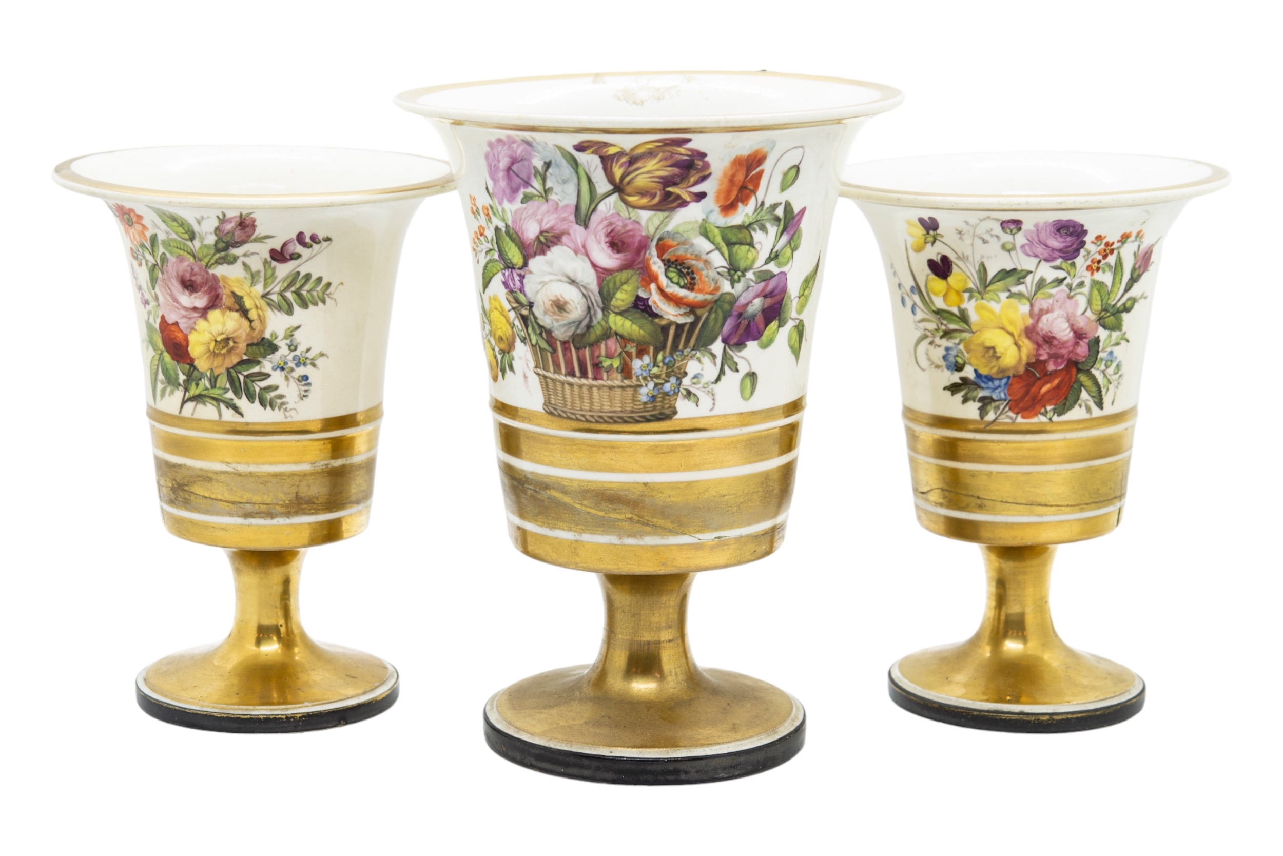 A GARNITURE OF FLORAL PAINTED VASES Together with a group of other items including a Bristol tankard - Image 2 of 3