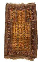 A HAND KNOTTED PERSIAN WOOL BELOUCH PRAYER RUG, LATE 19TH / EARLY 20TH CENTURY, with flat weave