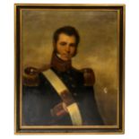 A 19TH CENTURY PORTRAIT OIL PAINTING OF MILITARY FIGURE ON CANVAS, depicting a British general in