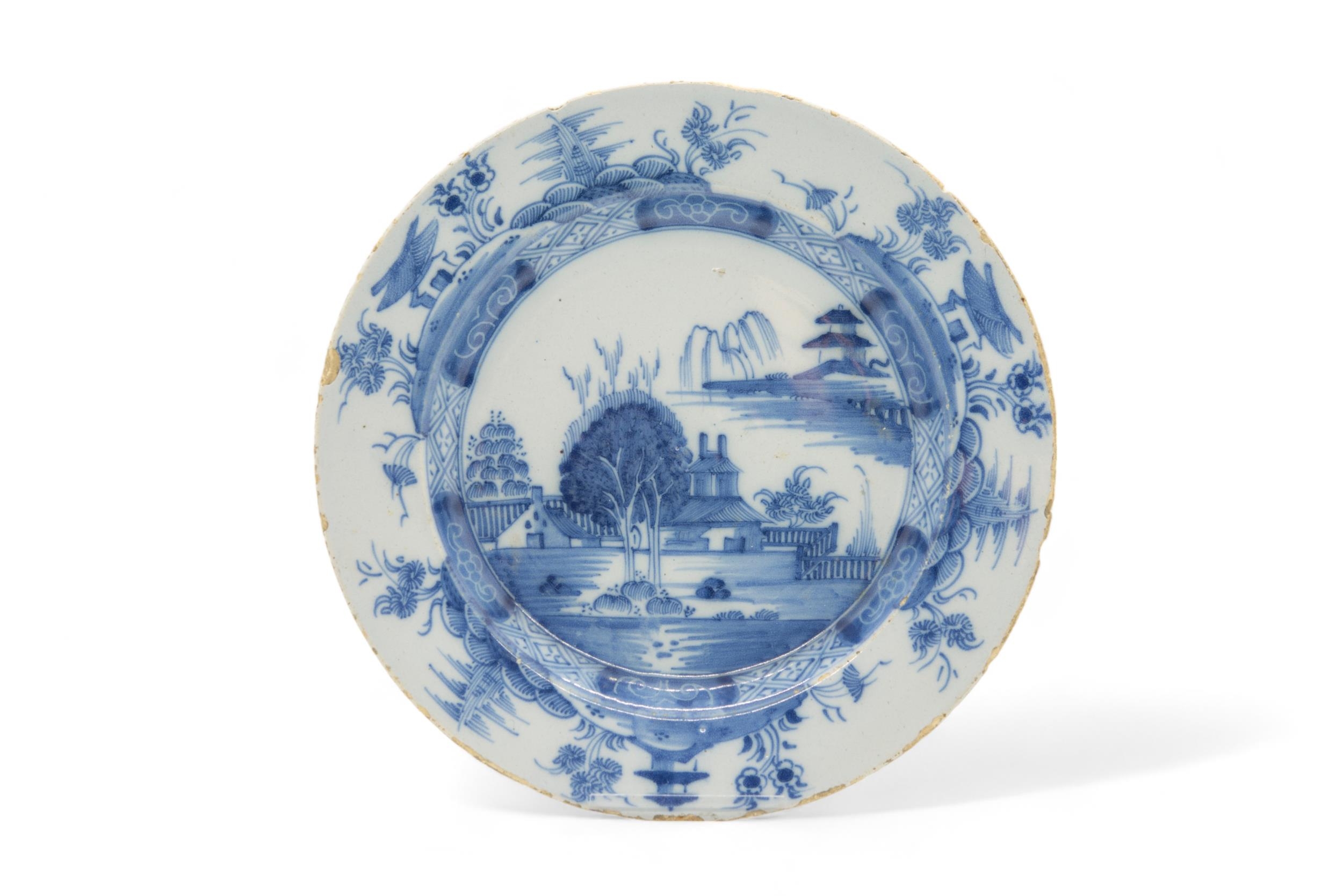 SIX DELFT PLATES 18th Century, one inscribed "T.M.LANE", 23cms wide - Image 5 of 7