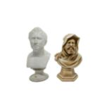 A ROYAL COPENHAGEN MALE BUST 19th century, 23cms high, together with a bust of an Arab male