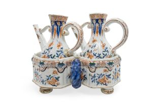 DE ROOS DELFT, A CONDIMENT SET ON STAND 18th / 19th century, 16.5cms high