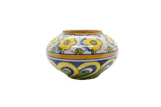 AN ITALIAN FAIENCE VASE, PROBABLY 18TH CENTURY, compressed globular form, painted with lobed pattern