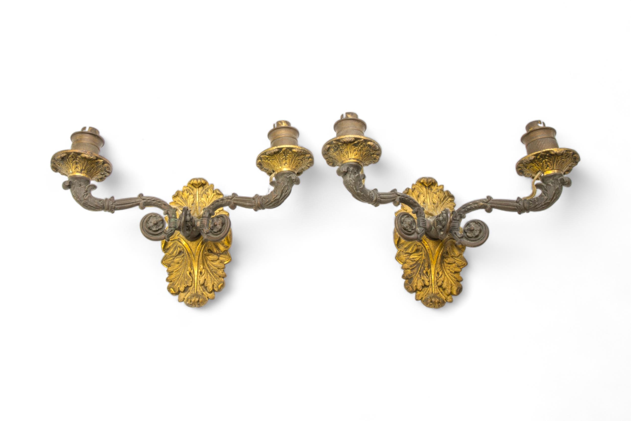 A PAIR OF GEORGIAN STYLE GILT BRASS WALL LIGHT SCONCES, a pair of French Empire style sconces, ( - Image 2 of 10
