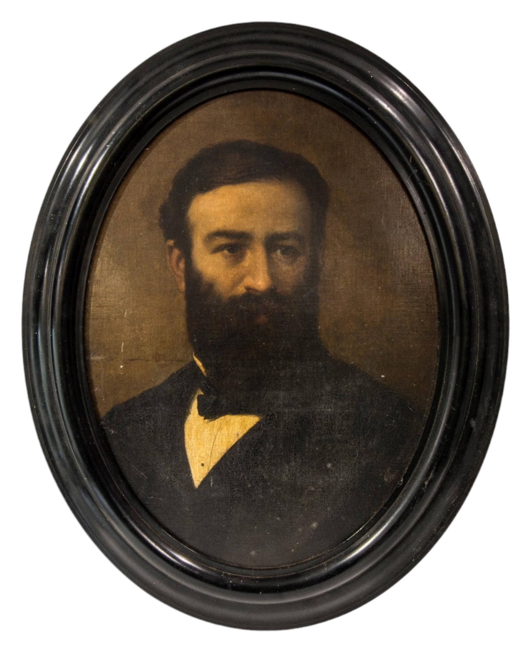 A 19TH CENTURY PORTRAIT OIL PAINTING ON CANVAS, depicting a bearded gentleman in jacket and tie, - Image 2 of 2