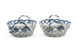 FOUR WORCESTER BASKETS 1770s, printed pinecone pattern, 20cms wide