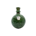 A PERSIAN/NEAR EASTERN POTTERY FLASK, the floral painted globular body rising to a knopped neck,